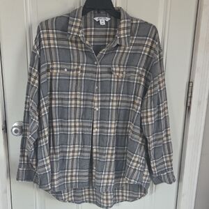 Old Navy Gray and Cream Plaid Shirt